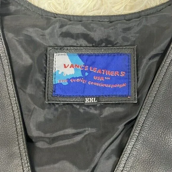 Vintage Vance Leathers Men’s Black Leather Biker Vest Maddog Patched Men’s XXL